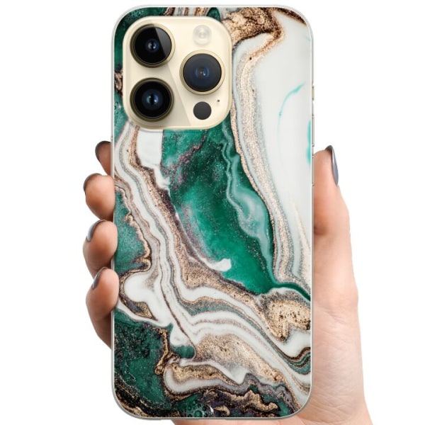 Apple iPhone 15 Pro TPU Mobilskal Grön / Guld marmor