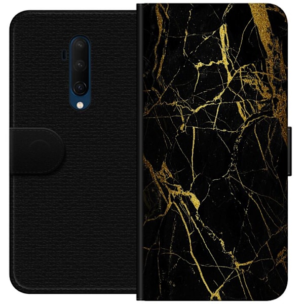 OnePlus 7T Pro Tegnebogsetui Marmor Sort & Guld