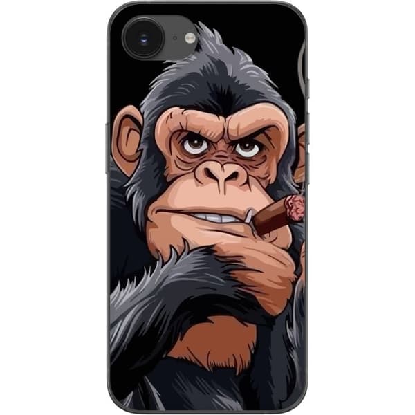 Kompatibel Mobilcover til Apple iPhone 17e Illustreret chimpanse med cigar, der viser langfingeren mod sort baggrund sort