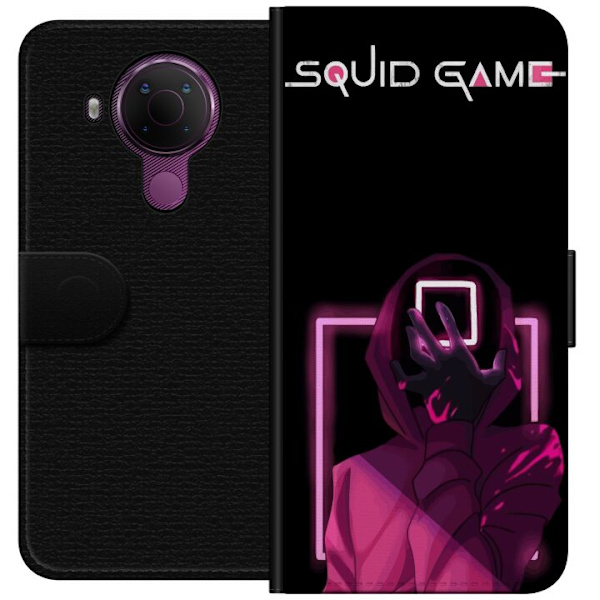Nokia 5.4 Lompakkokotelo Squid Game Teema Suosittu Sarja Motiivi Graafinen Ikoninen Suunnittelu Aasialainen Popkulttuuri Jännitys Draama
