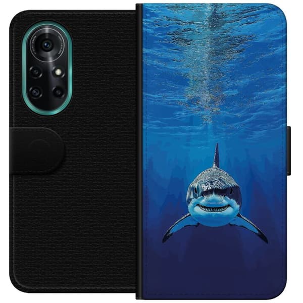 Kompatibelt Plånboksfodral till Huawei nova 8 Pro Närbild av en vithaj under vattnet blå