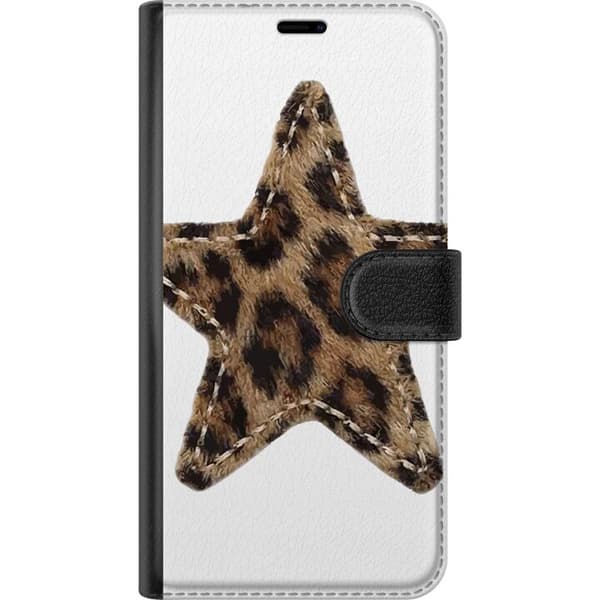 Kompatibel Tegnebogsetui til Google Pixel 10 Stjernemotiv med brunt og sort leopardmønster samt dekorative sømdetaljer brun