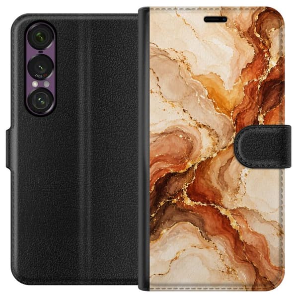 Kompatibelt Plånboksfodral till Sony Xperia 1 VII Höstagat beige