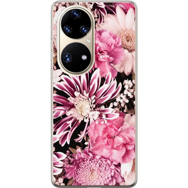 Kompatibelt Mobilskal till Huawei P50 Pro Rosa blomster rosa