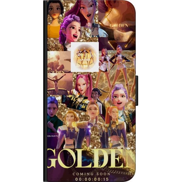 Kompatibel Tegnebogsetui til Samsung Galaxy Note9 Gyldent collage med animerede popstjerner, scenebilleder og glitrende detaljer guld