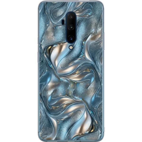 Kompatibelt Mobilskal till OnePlus 7T Pro Abstrakt flytande krom i silver och blå metallic-effekt silver