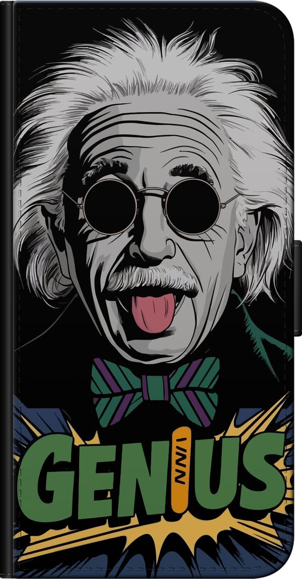 Yhteensopiva Lompakkokotelo Samsung Galaxy Note9 Piirretty Albert Einstein aurinkolasit päässä, kieli ulkona ja vihreä Genius-teksti musta