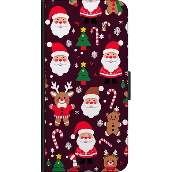 Kompatibelt Plånboksfodral till OnePlus 9 Pro Christmas Pattern julmönster med tomtar renar och pepparkakor i tecknad vinterstil