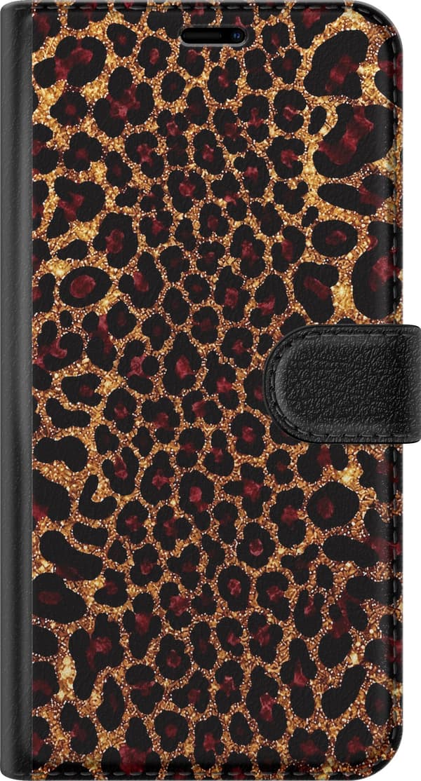 Kompatibelt Plånboksfodral till Apple iPhone 16 Guldfärgad glitterleopard guld