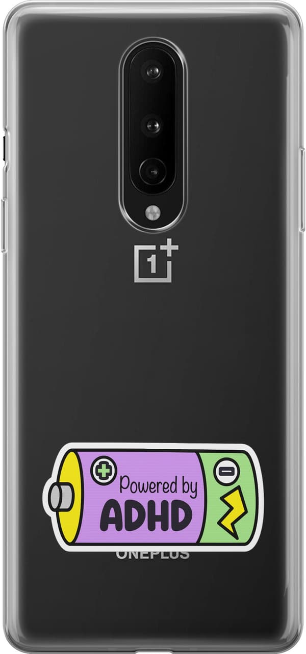 Kompatibelt Mobildeksel til OnePlus 8 ADHD-batteri - Lilla motiv med powered by ADHD - Batteri. lila