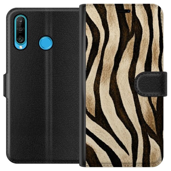 Kompatibel Tegnebogsetui til Huawei P30 lite Savannestriber beige