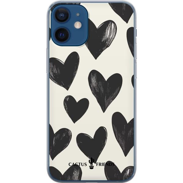 Kompatibelt Mobilskal till Apple iPhone 12 mini Cactus and Friends - Bold Black Love Pattern