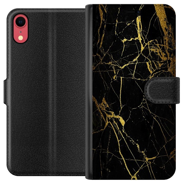 Kompatibel Tegnebogsetui til Apple iPhone XR Marmor Sort & Guld