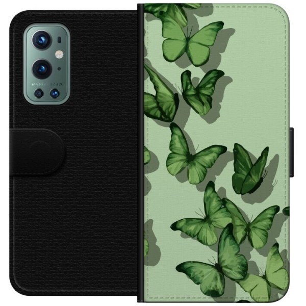 OnePlus 9 Pro Plånboksfodral Gröna Fjärilar