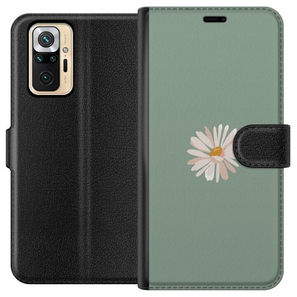 Xiaomi Redmi Note 10 Pro Plånboksfodral Grön Minimalblomma – stilren blomma på grön bakgrund