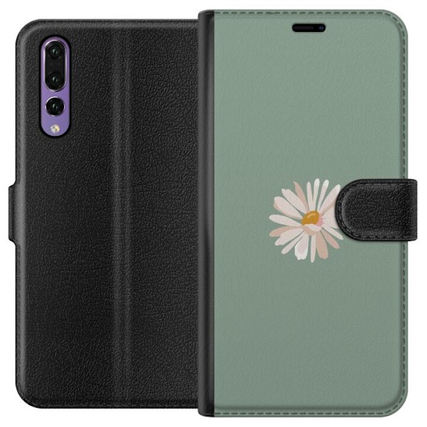 Huawei P20 Pro Tegnebogsetui Grøn Minimalblomst - stilfuld blomst på grøn baggrund