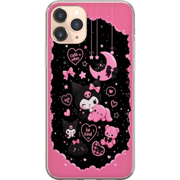 Kompatibel Mobilcover til Apple iPhone 11 Pro Søde lyserøde og sorte gothfigurer med hjerter, måne, stjerner og positiv tekst sort