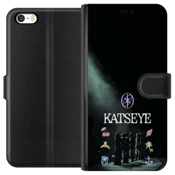 Kompatibel Tegnebogsetui til Apple iPhone 5s Katseye-koncertcollage med gruppebillede, symboler og mørk baggrund, popinspireret motiv sort