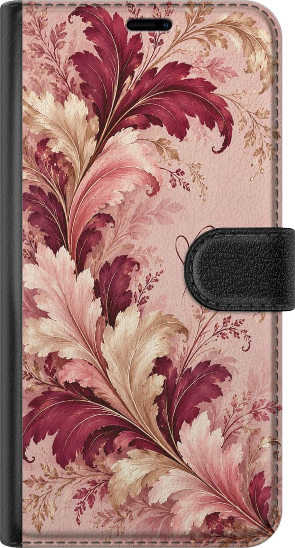 Kompatibel Tegnebogsetui til Apple iPhone 18 Pro Vinrødt løv pink