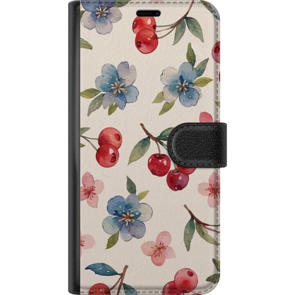 Kompatibelt Lommeboketui til Apple iPhone 12 Bær & Blomster - mønster med blå blomster og skogsbær