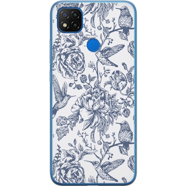Xiaomi Redmi 9C Genomskinligt Skal Blomster & Fåglar – romantiskt mönster i vintage-stil