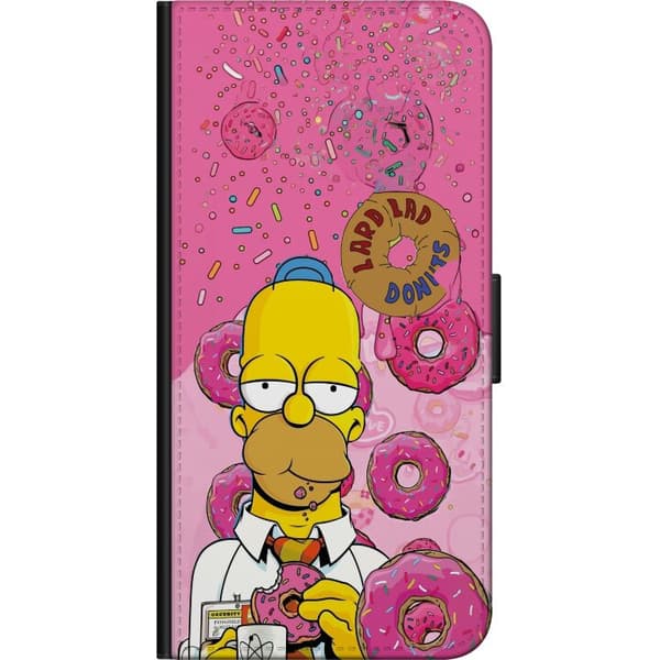 Kompatibel Tegnebogsetui til Nokia G20 Homer Simpson spiser lyserøde donuts mod en farverig baggrund pink