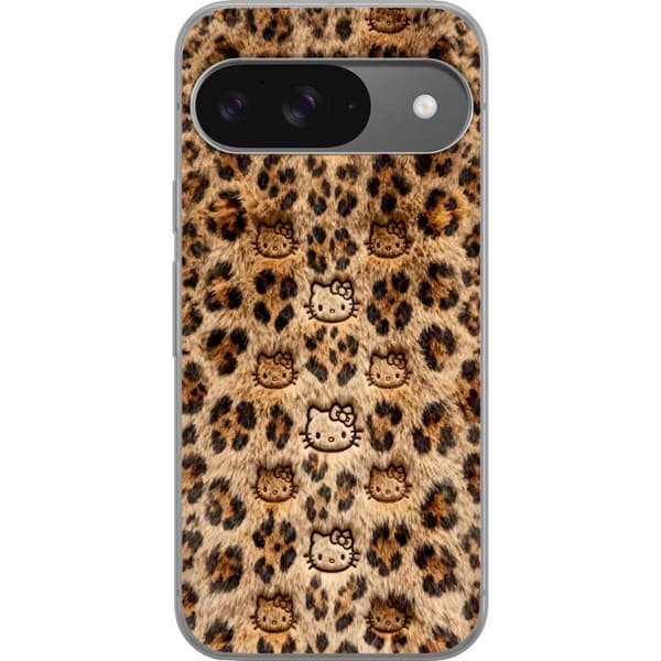 Kompatibelt Mobildeksel til Google Pixel 9 Søtt leopardmønster med katteansikter i leken design brun