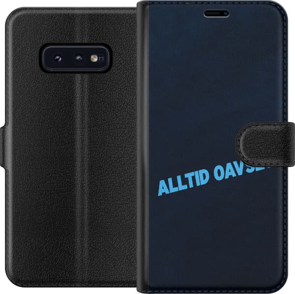 Kompatibel Tegnebogsetui til Samsung Galaxy S10e Blå loyalitet - Lyseblåt slogan med skrå bogstaver på mørkeblå baggrund blå