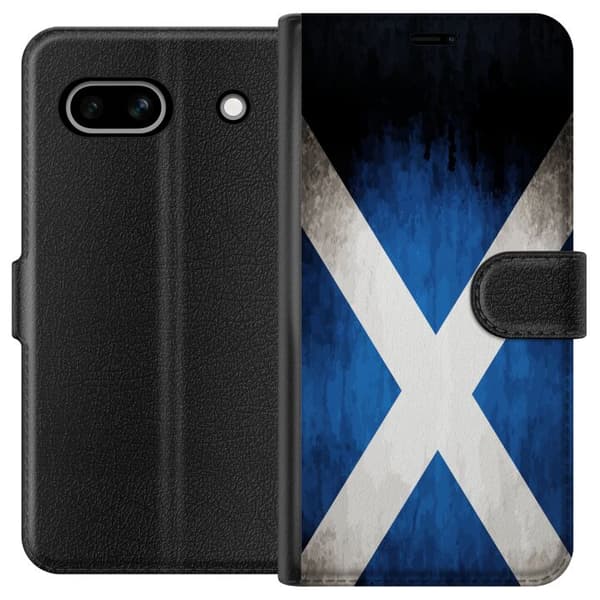 Kompatibelt Lommeboketui til Google Pixel 7a Skottlands flagg med grunge effekt og blå hvit design blå