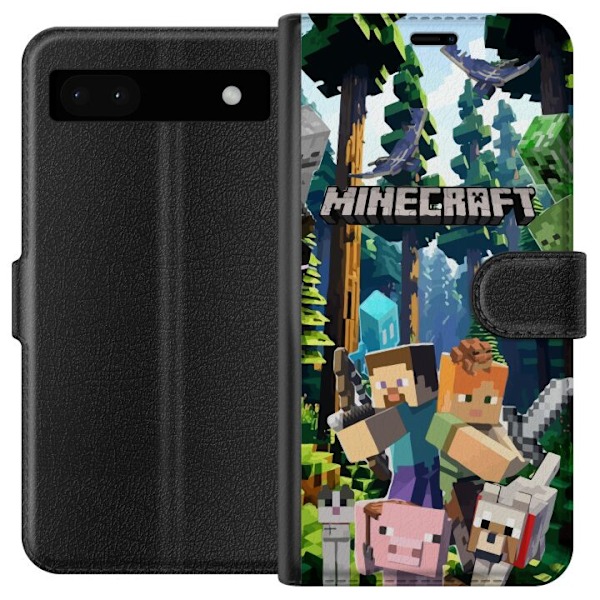 Google Pixel 6a Lompakkokotelo Minecraft-matkapuhelinkotelo metsällä ja pikselityylisillä hahmoilla
