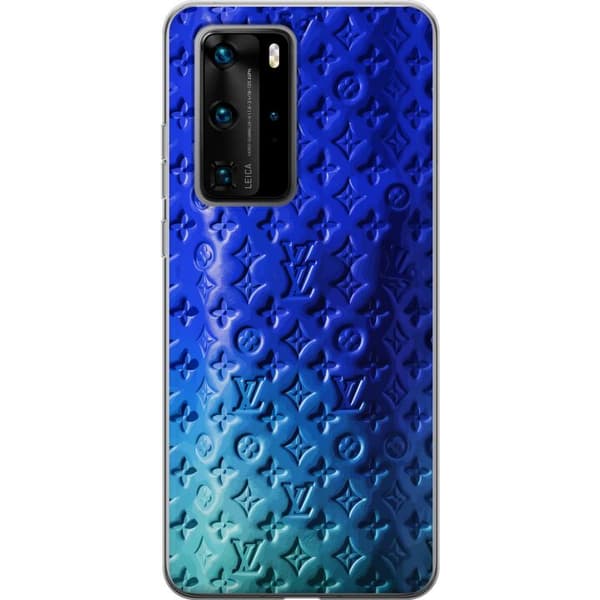 Kompatibelt Mobildeksel til Huawei P40 Pro Blått luksuriøst monogrammønster med elegant preget tekstur blå