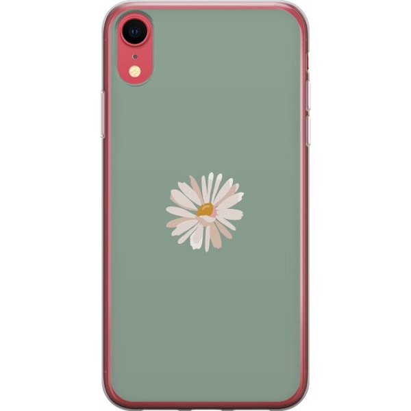Apple iPhone XR Genomskinligt Skal Grön Minimalblomma – stilren blomma på grön bakgrund