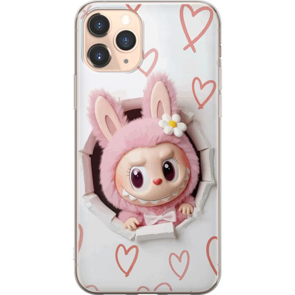 Apple iPhone 11 Pro Gennemsigtig cover Labubu Hjerte Baggrund Pop Mart Kærlighed Tema Karakter Design Populært Motiv Samlerfigur Kunst Legetøj Seri