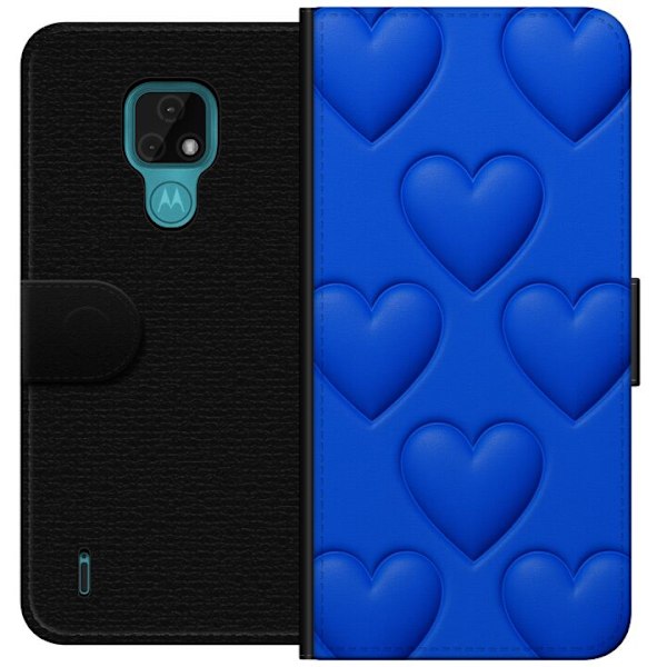 Motorola Moto E7 Tegnebogsetui Blå Hjerter