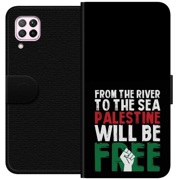 Huawei P40 lite Plånboksfodral Free Palestine – politiskt statement med kraftfullt grafiskt uttryck
