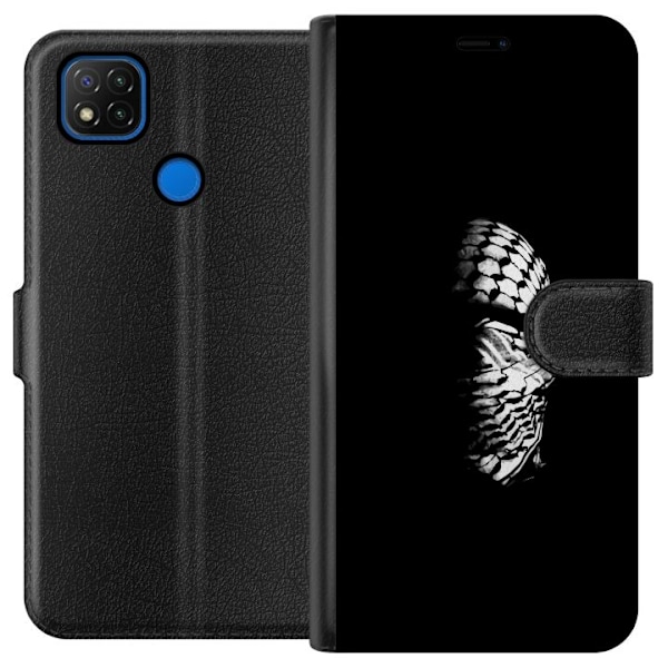 Xiaomi Redmi 9C Tegnebogsetui Keffiyeh-mønster - klassisk sor