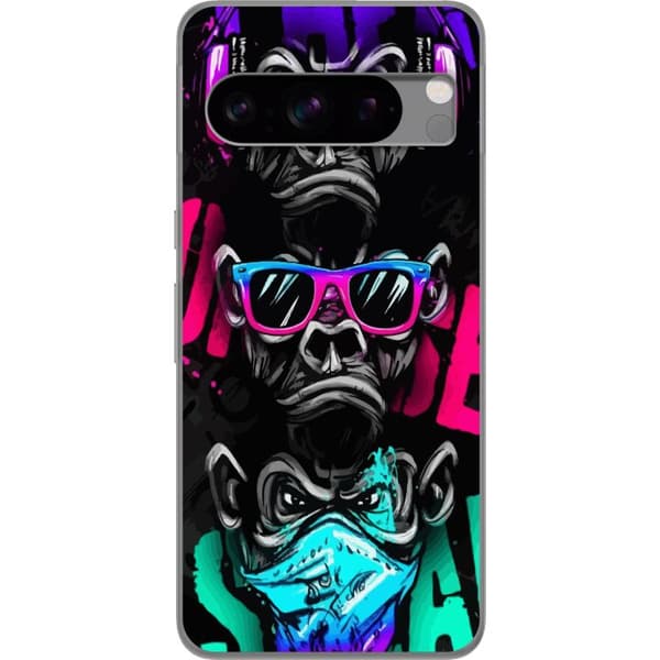 Kompatibelt Mobildeksel til Google Pixel 8 Pro Graffitimotiv med tre aper – Hører ingenting, ser ingenting, sier ingenting i neonfarger