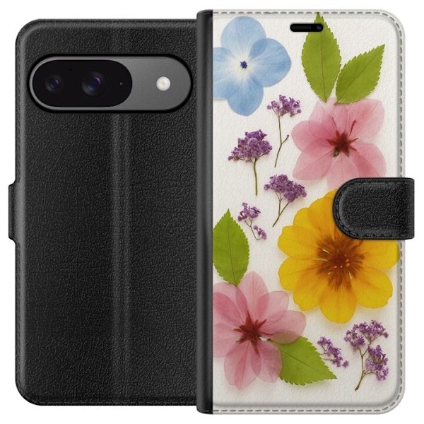 Google Pixel 9 Pro Tegnebogsetui Pressede blomster