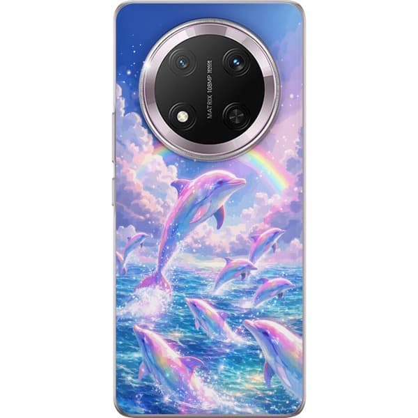 Kompatibelt Mobildeksel til Honor Magic7 Lite Glittrande regnbågsdelfiner flerfarget