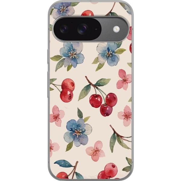 Google Pixel 9 Genomskinligt Skal Bär & Blommor – mönster med blå blommor och skogsbär