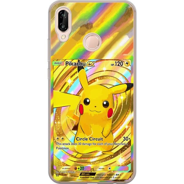 Kompatibelt Mobildeksel til Huawei P20 lite Gullig Pikachu EX samlebilde med regnbueeffekter gull