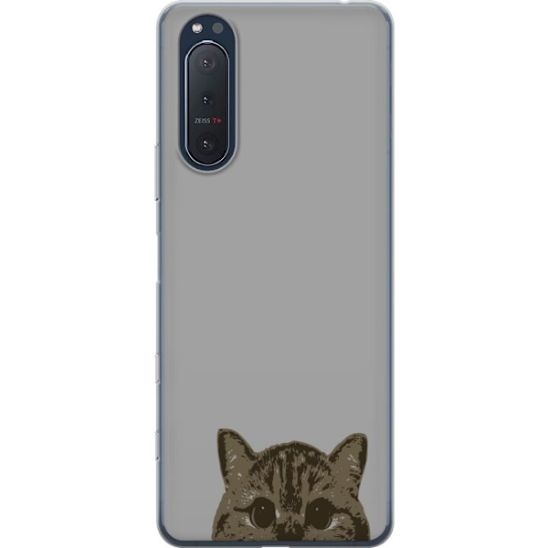 Sony Xperia 5 II Gjennomsiktig deksel Grå Kattblikk - stilren katte design med grå bakgrunn