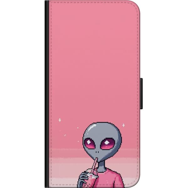 Kompatibel Tegnebogsetui til OnePlus 7 Pro Pixelalien med rosa dryck pink
