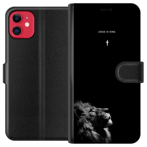 Kompatibelt Plånboksfodral till Apple iPhone 11 Lejon med Jesus is King citat svart