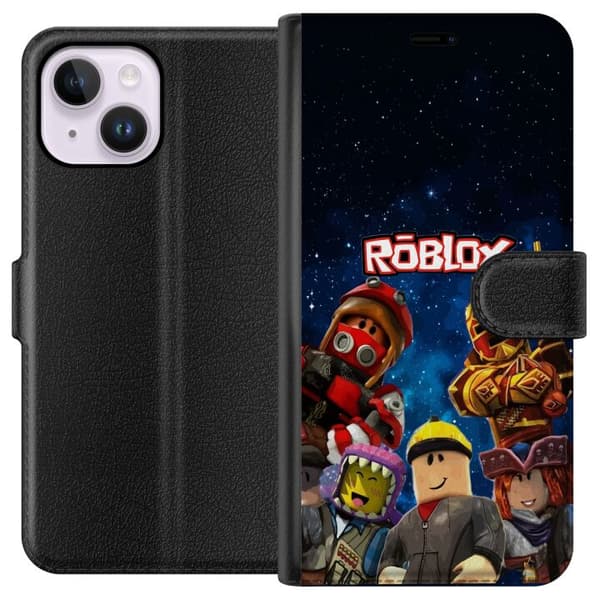 Kompatibel Tegnebogsetui til Apple iPhone 14 Plus Roblox rumfigurer spilkarakterer stjernenhimmel spil blå