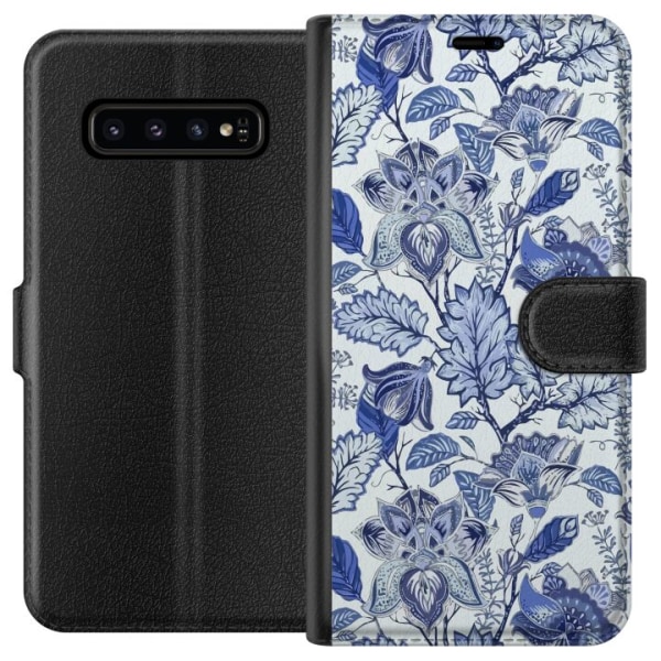 Samsung Galaxy S10 Plånboksfodral Blommor Blå...