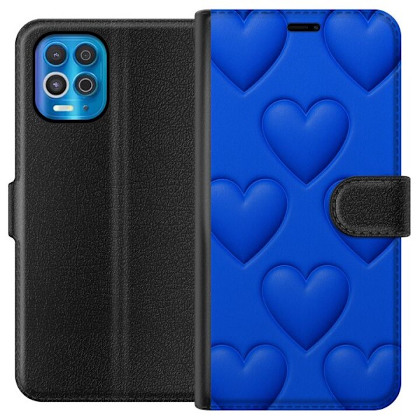Motorola Edge S Lommeboketui Blå Hjerter