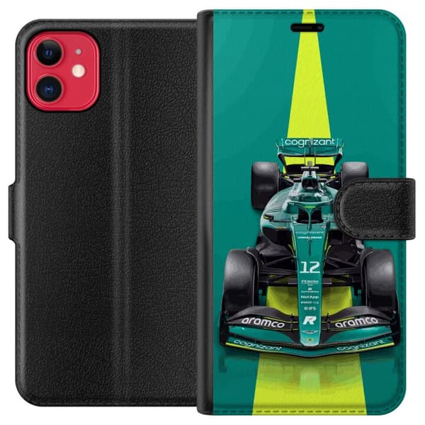 Kompatibel Tegnebogsetui til Apple iPhone 11 Aston Martin Formel 1-bil i grønt racingdesign med moderne studiostemning