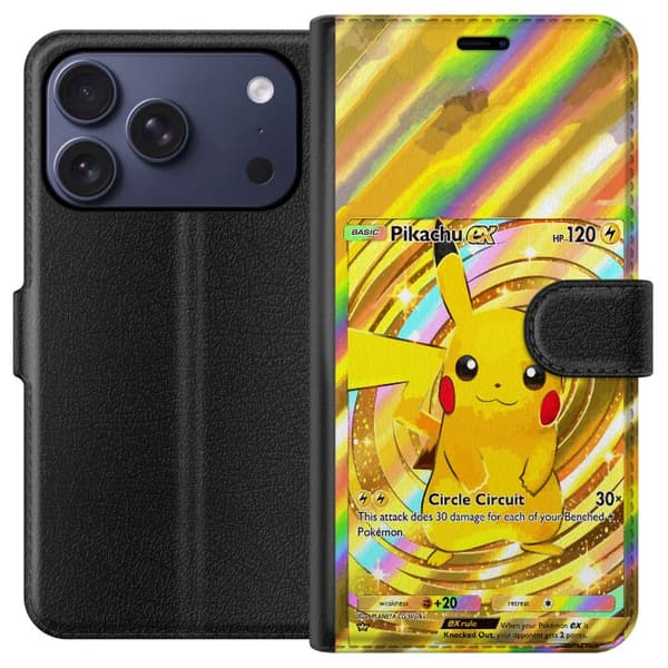 Kompatibelt Lommeboketui til Apple iPhone 17 Pro Gullig Pikachu EX samlebilde med regnbueeffekter gull