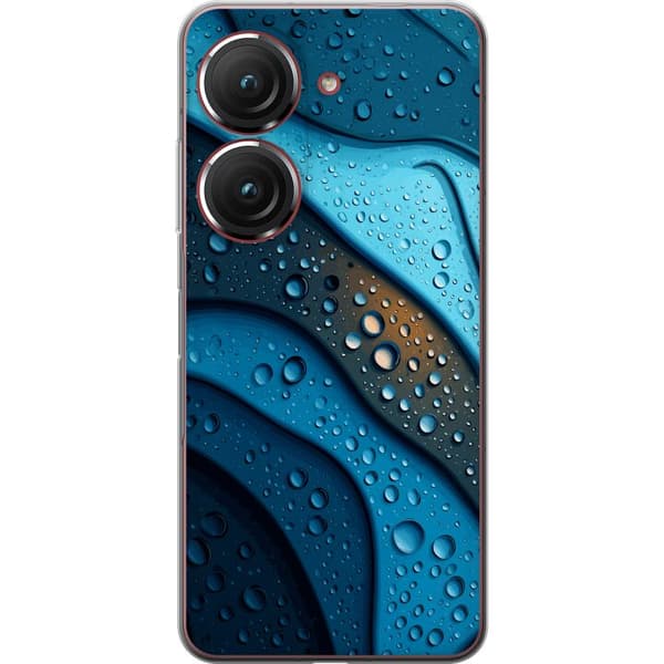 Kompatibelt Mobildeksel til Asus Zenfone 9 Blå abstrakte bølger med glitrende vanndråper i moderne grafisk design blå